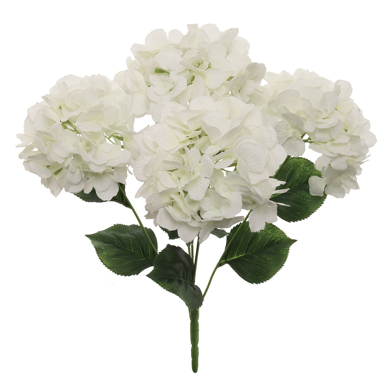 Soft White Hydrangea Bush with 5 Silk Flowers & Leaves by Floral Home®
